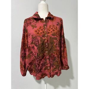 Anthropologie Dolman sleeve floral print button front shirt M
